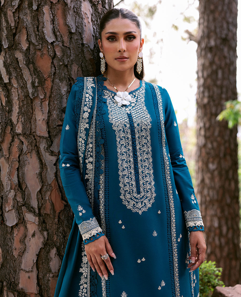 Teal Embroidered Lawn Salwar Kameez (3-Piece) - Image 3