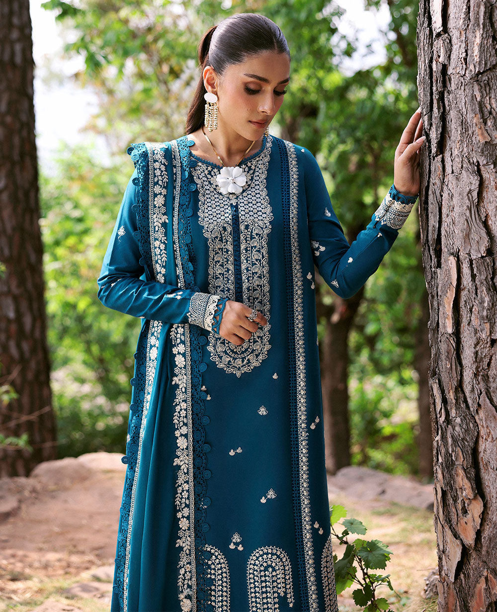 Teal Embroidered Lawn Salwar Kameez (3-Piece) - Image 4