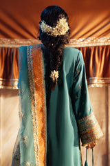 Pakistani Teal Blue Resham & Sequins Shalwar Kameez (3-Piece) - Image 3