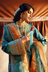 Pakistani Teal Blue Resham & Sequins Shalwar Kameez (3-Piece) - Image 6