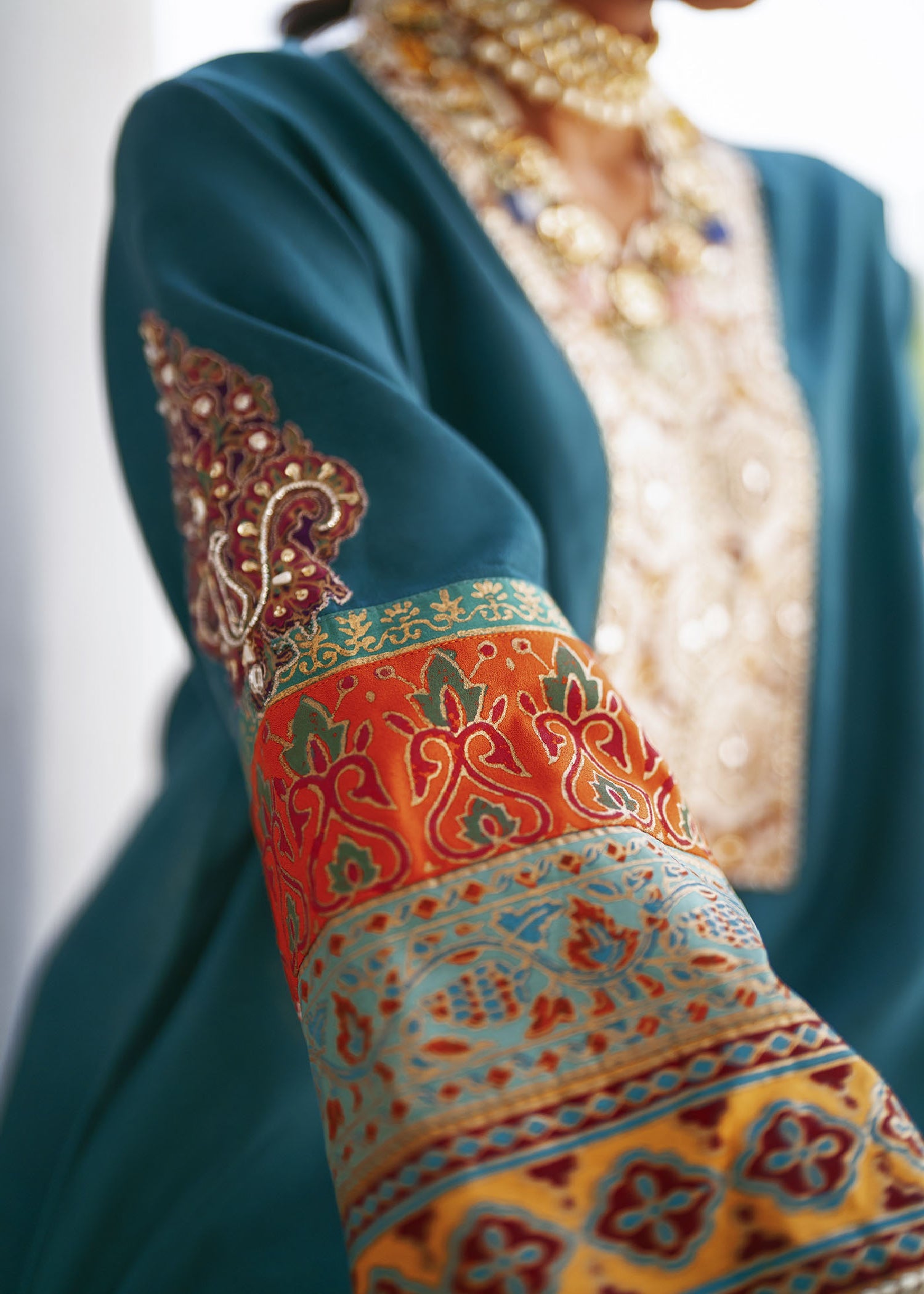 Teal Zardozi Raw Silk Kurta Set (3-Piece) - Image 3