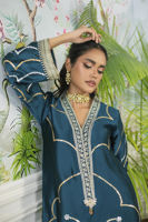 Deep Teal Zari & Sequin Pure Silk Salwar Kameez (3-Piece) - Image 3