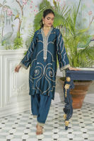 Deep Teal Zari & Sequin Pure Silk Salwar Kameez (3-Piece) - Image 4