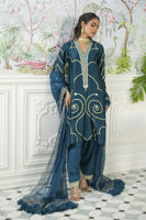Deep Teal Zari & Sequin Pure Silk Salwar Kameez (3-Piece) - Image 6
