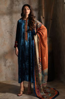 Pakistani Teal Blue Embroidered Velvet Salwar Kameez (3-Piece) - Image 2