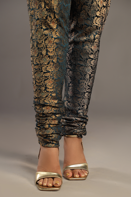 Teal Embroidered Velvet Salwar Kameez (3-Piece) - Image 1