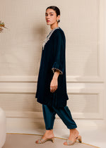 Pakistani Teal Zardozi Velvet and Silk Salwar Kameez (2-Piece) - Image 4