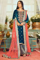 Pakistani Deep Aquamarine Zardozi Velvet Salwar Kameez (3-Piece) - Image 7