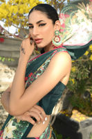 Deep Teal Digital Print Pure Raw Silk Saree (3-Piece) - Image 5