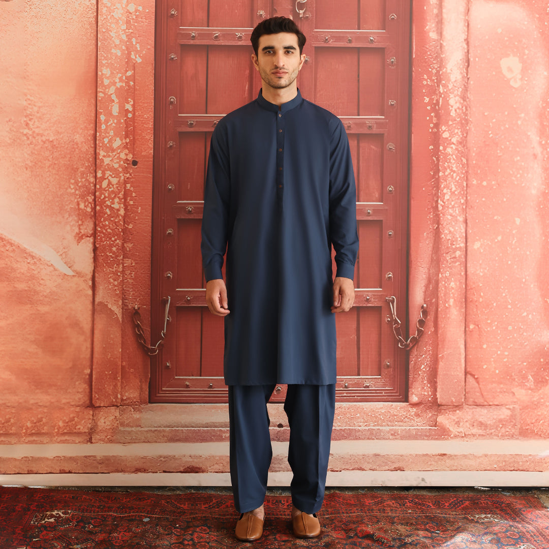 Blue Wing Teal Poly Viscose Shalwar Kameez (2-Piece) - Image 1