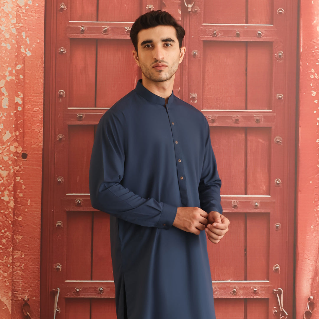 Blue Wing Teal Poly Viscose Shalwar Kameez (2-Piece) - Image 3