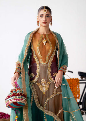 Pakistani Teal Multi-Color Embroidered Organza Sharara (3-Piece) - Image 5