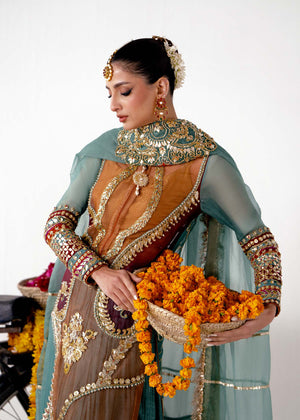 Pakistani Teal Multi-Color Embroidered Organza Sharara (3-Piece) - Image 7