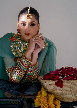 Pakistani Teal Multi-Color Embroidered Organza Sharara (3-Piece) - Image 8