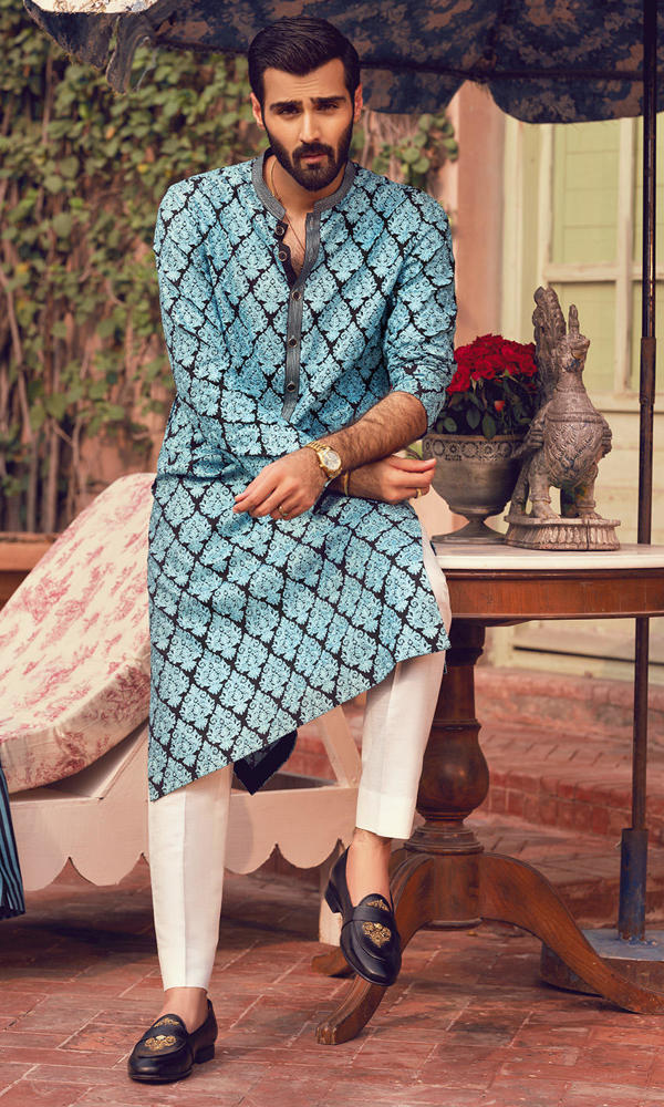 Teal Black Embroidered Waistcoat Kurta (3-Piece) - Image 7