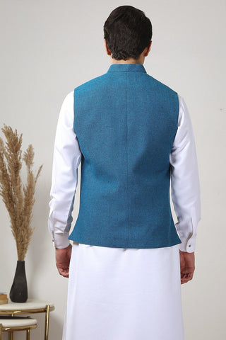 Ferozi Yarn Dyed Waistcoat Kurta Set (3-Piece) - Image 11