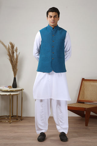 Ferozi Yarn Dyed Waistcoat Kurta Set (3-Piece) - Image 14