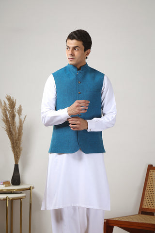 Ferozi Yarn Dyed Waistcoat Kurta Set (3-Piece) - Image 2
