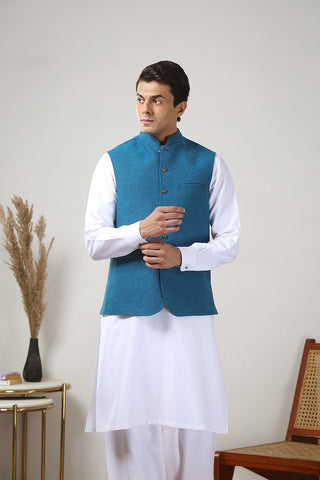 Ferozi Yarn Dyed Waistcoat Kurta Set (3-Piece) - Image 9