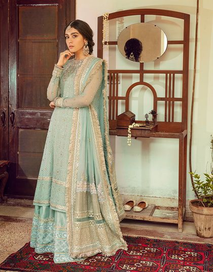 Pakistani Mint Chikankari Chiffon & Silk Sharara (3-Piece)