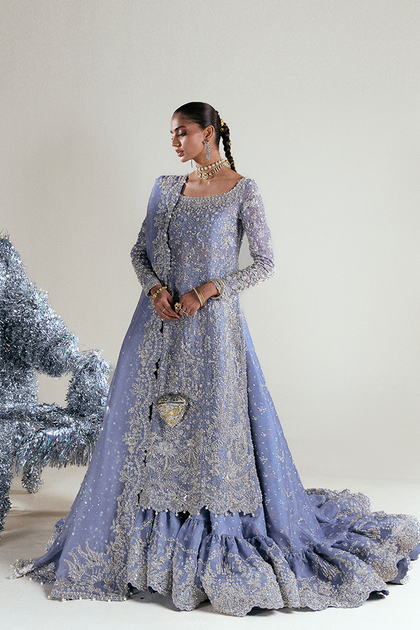 Pakistani Lavender Embroidered Organza Bridal Shirt and Lehenga (3-Piece)