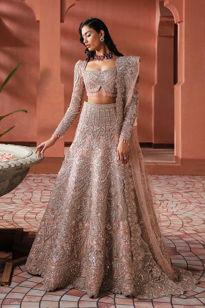 Soft Pink Embellished Net Lehenga (3-Piece)