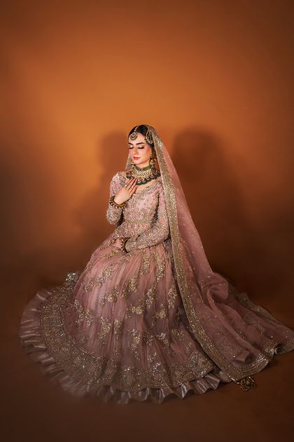 Tea Rose Embellished Organza Pishwas Dress (3-Piece)