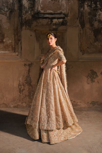 Pakistani Dusty Pink Zardozi Zari Net Pishwas Dress (4-Piece)