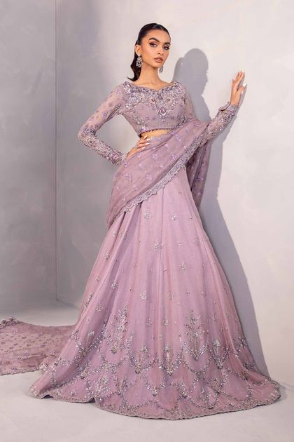 Pakistani Lilac Embellished Organza Lehenga Saree (2-Piece)