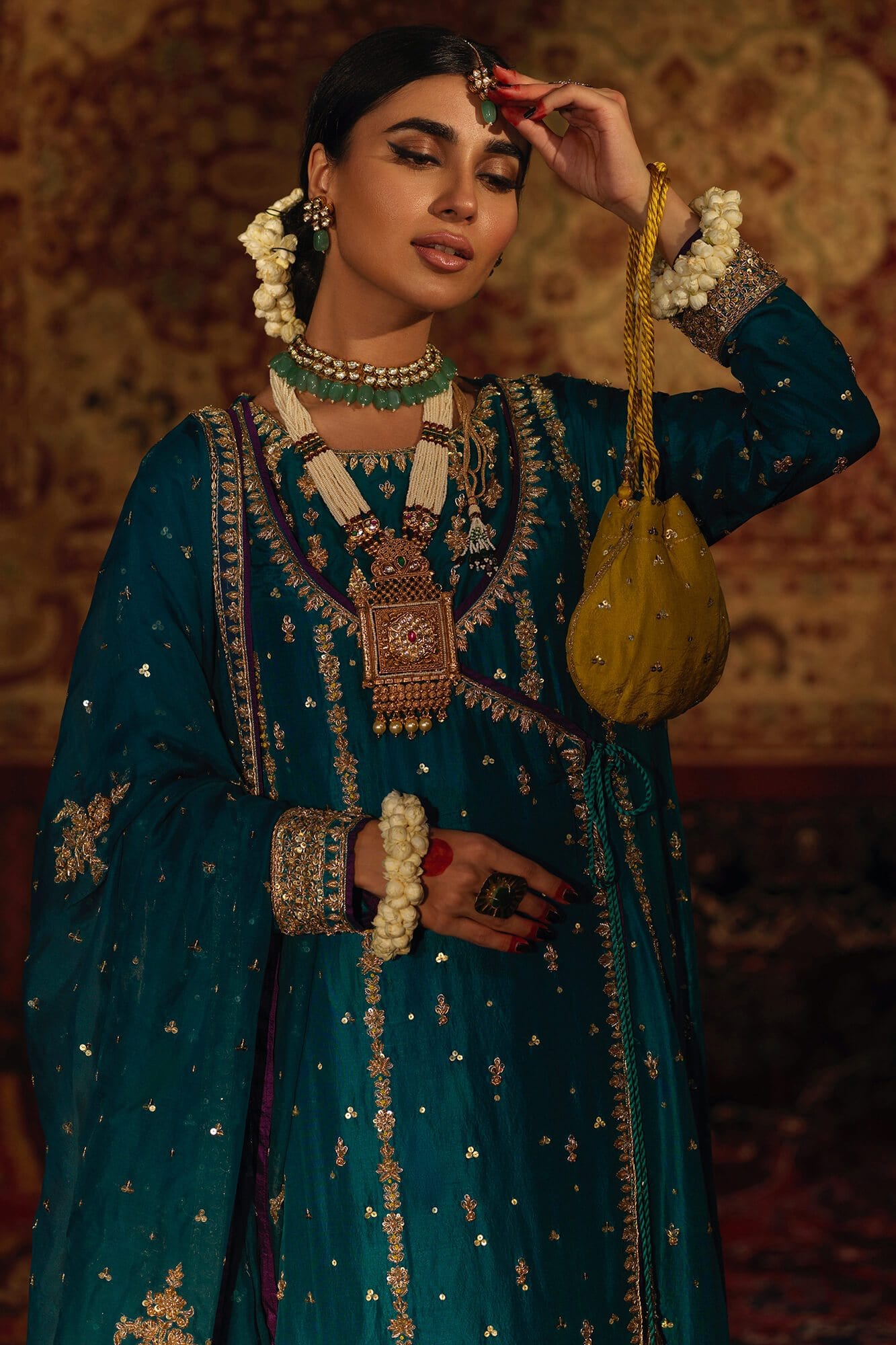 Pakistani Ferozi Zardozi Organza Angharka Dress (3-Piece) - Image 4