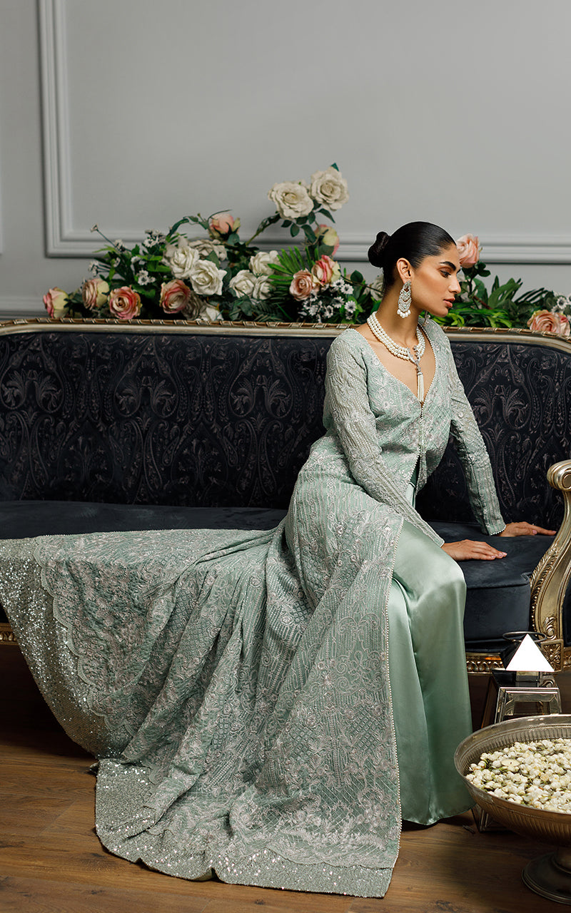 Turquoise Embroidered Chiffon Gown (1-Pc) - Image 2