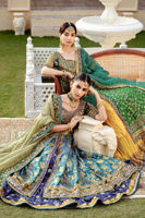 Turquoise Green Hand-Worked Jamawar Pishwas (3-Piece) - Image 4