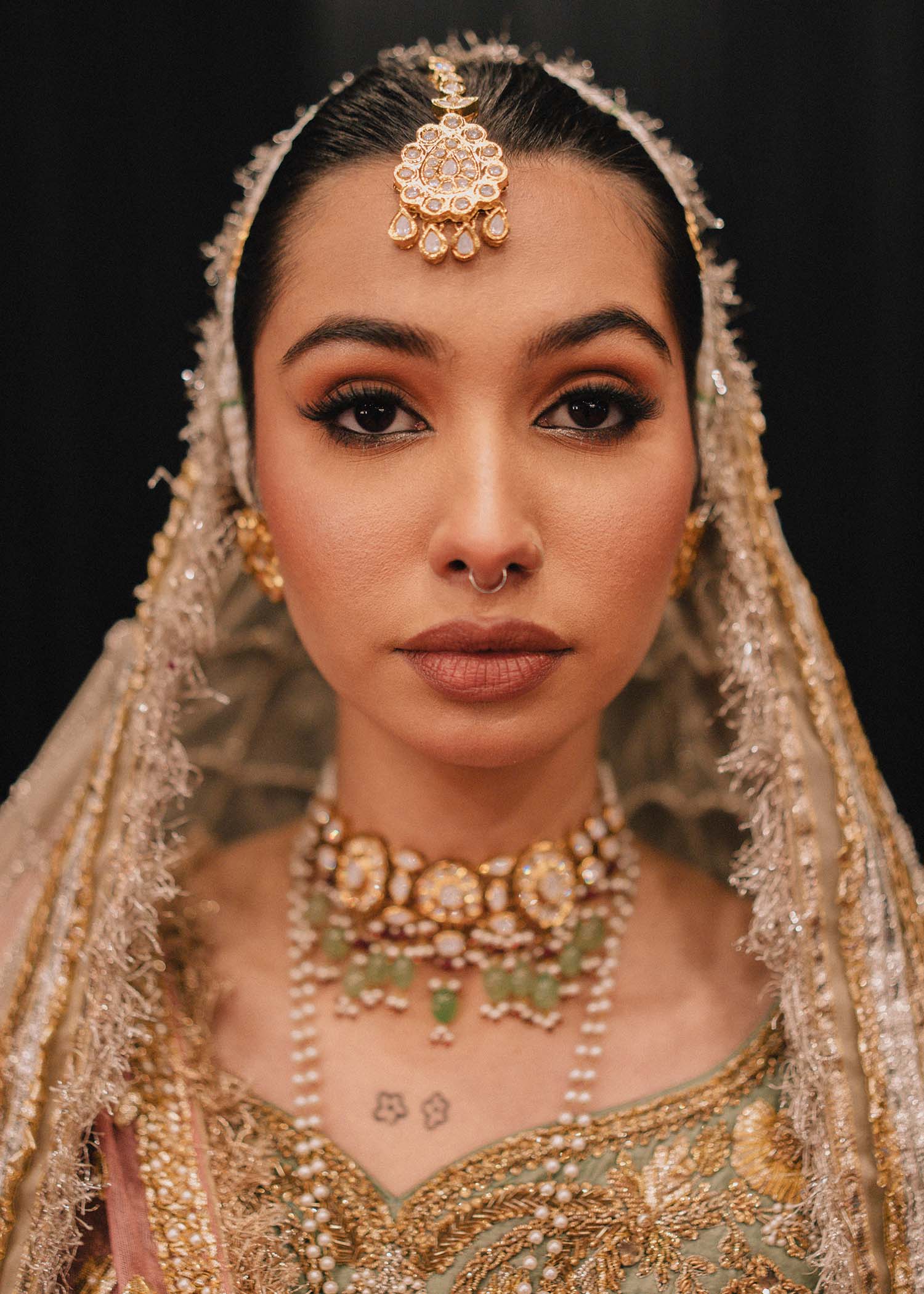 Pakistani Turquoise Gota & Block Print Raw Silk Lehenga Choli (3-Piece) - Image 2