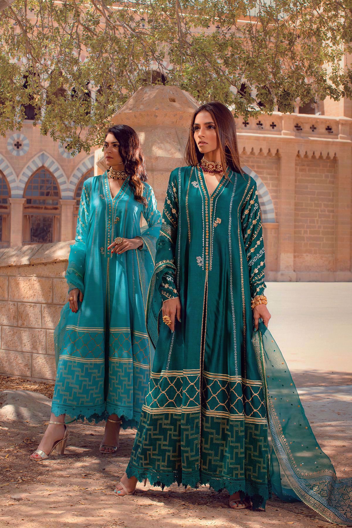 Pakistani Feroza Embellished Pure Khaadi Silk Pishwas (3-Piece) - Image 7