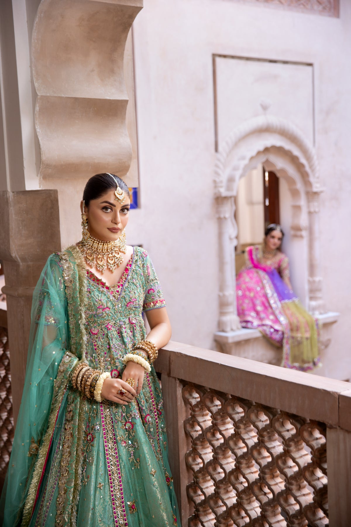 Pakistani Feroza Hand-Embellished Net Pishwas (3-Piece) - Image 12