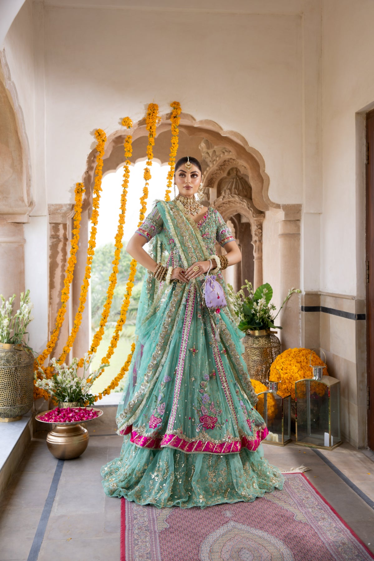 Pakistani Feroza Hand-Embellished Net Pishwas (3-Piece) - Image 13