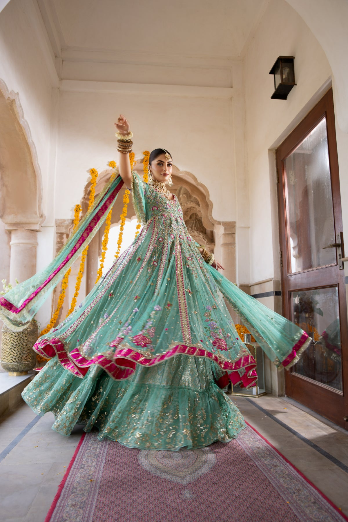 Pakistani Feroza Hand-Embellished Net Pishwas (3-Piece) - Image 14