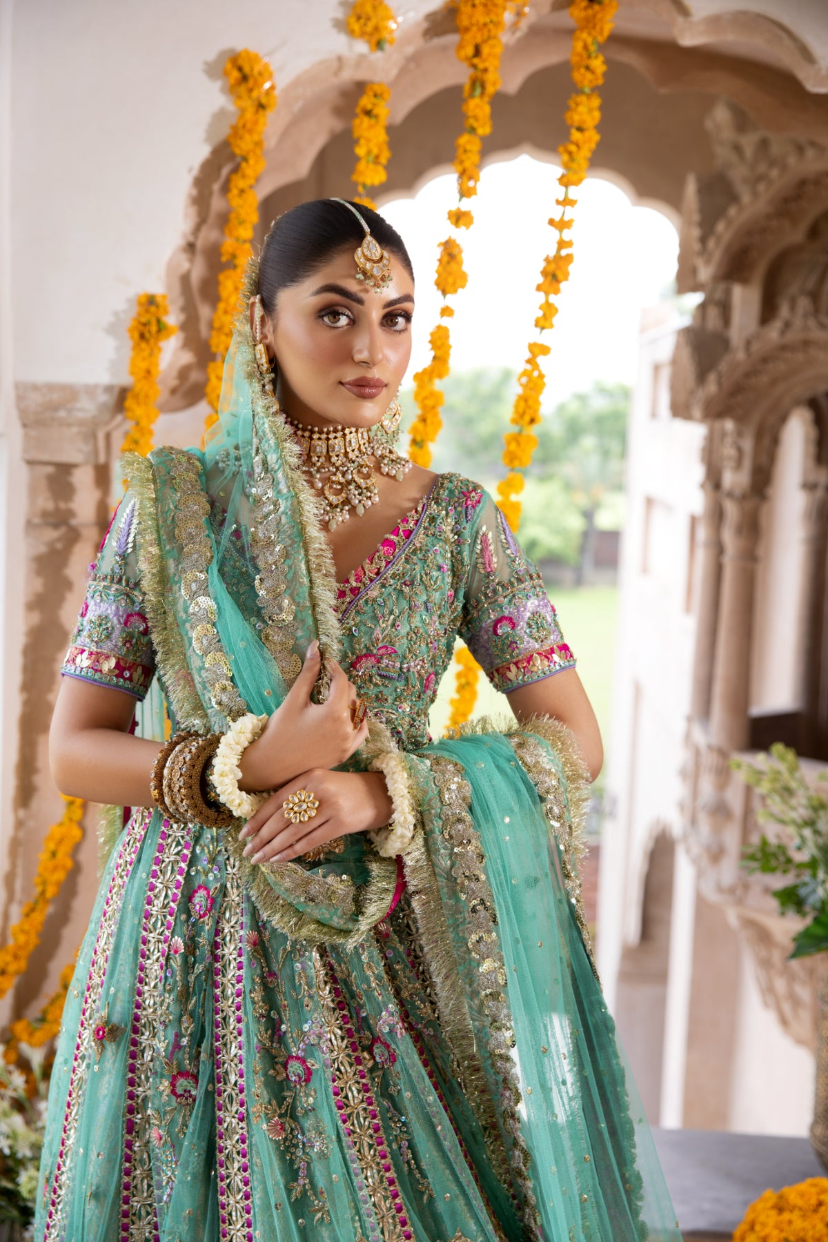 Pakistani Feroza Hand-Embellished Net Pishwas (3-Piece) - Image 15