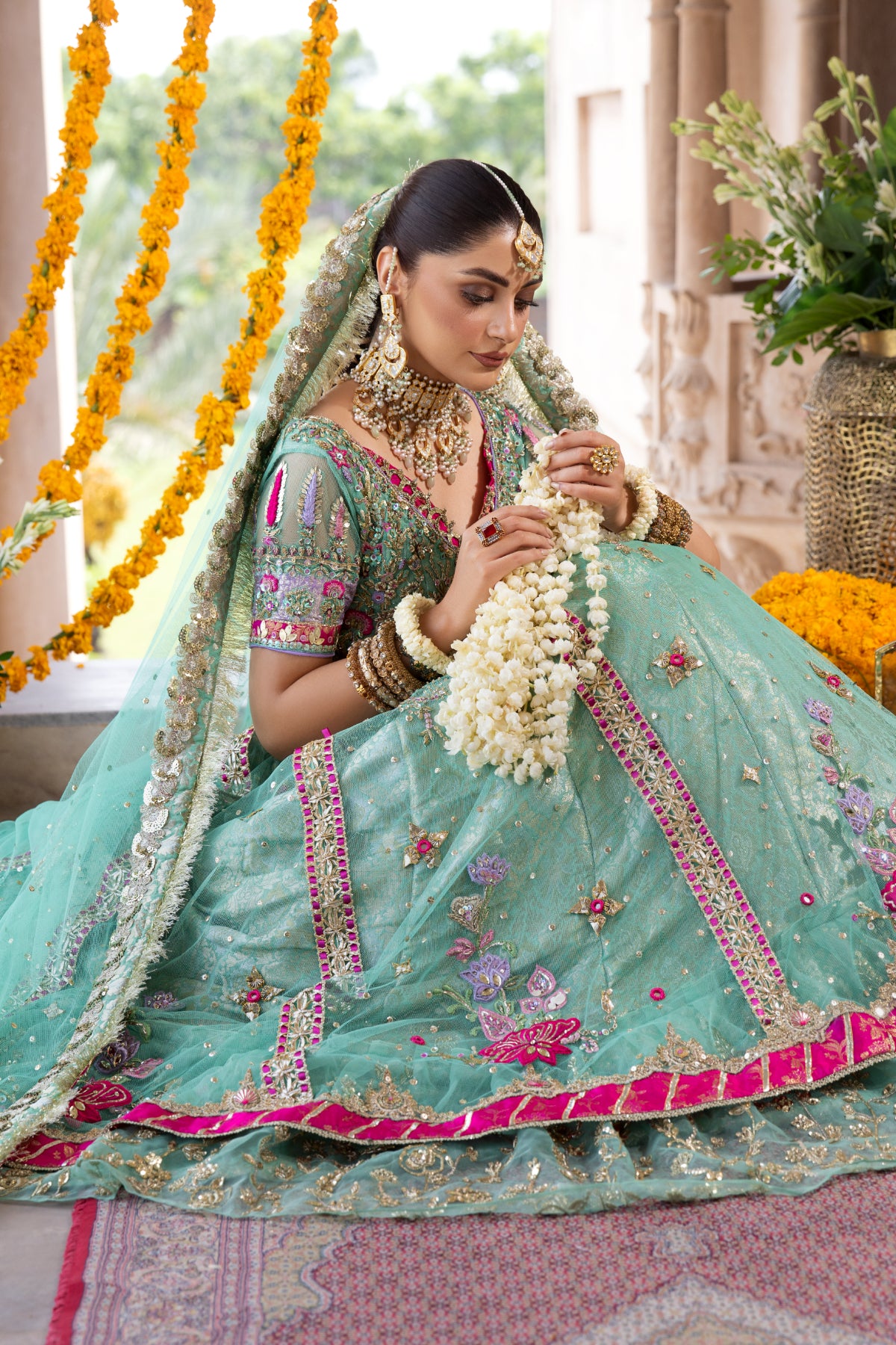 Pakistani Feroza Hand-Embellished Net Pishwas (3-Piece) - Image 16