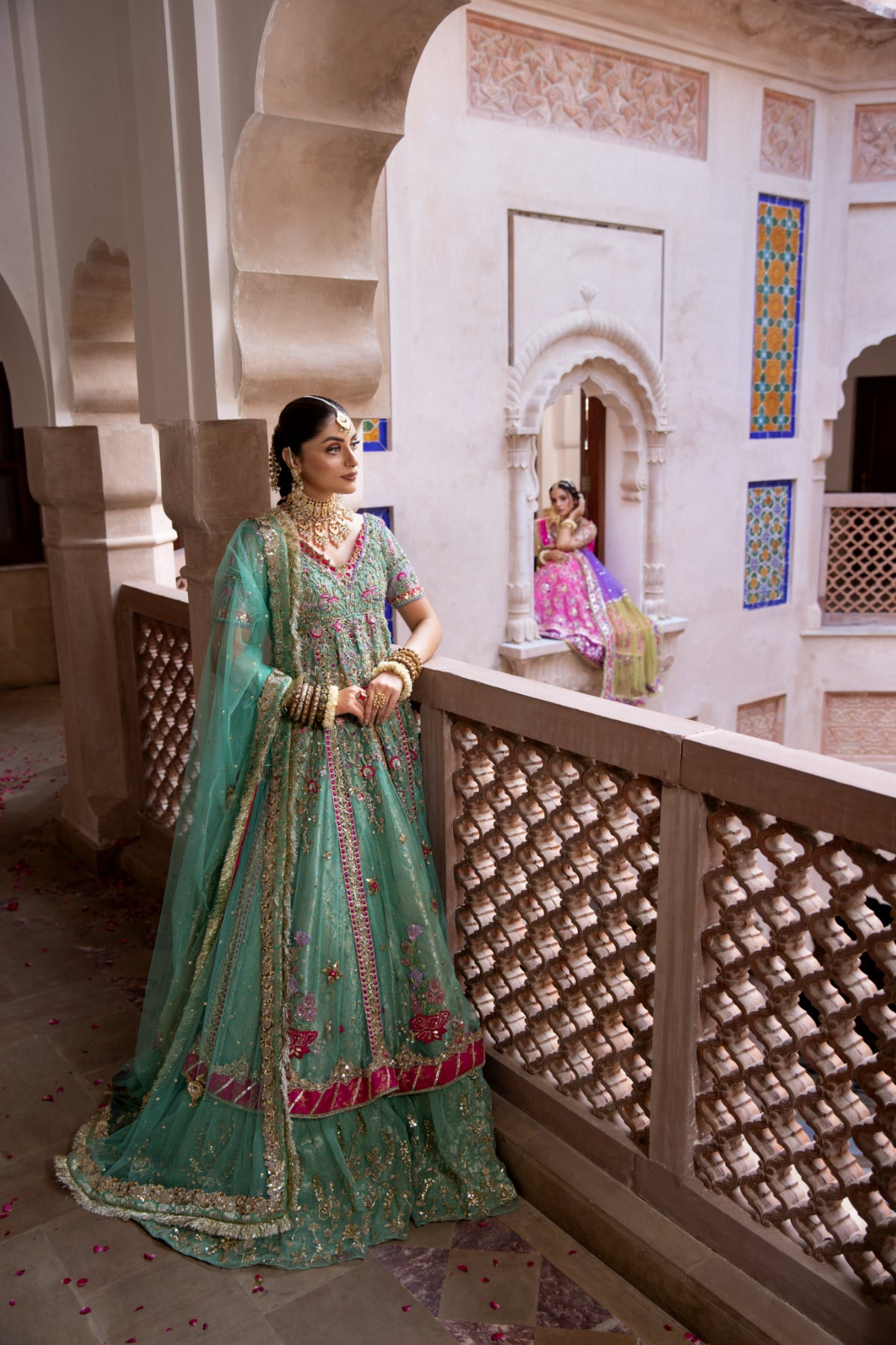 Pakistani Feroza Hand-Embellished Net Pishwas (3-Piece) - Image 5