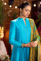 Pakistani Turquoise Kaamdani Pure Raw Silk Pishwas (3-Piece) - Image 3