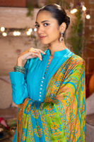 Pakistani Turquoise Kaamdani Pure Raw Silk Pishwas (3-Piece) - Image 4