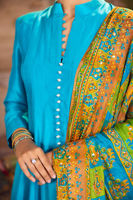 Pakistani Turquoise Kaamdani Pure Raw Silk Pishwas (3-Piece) - Image 5