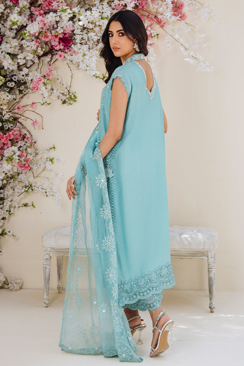 Pakistani Turquoise Hand-Embellished Kora Cotton Salwar Kameez (3-Piece) - Image 5