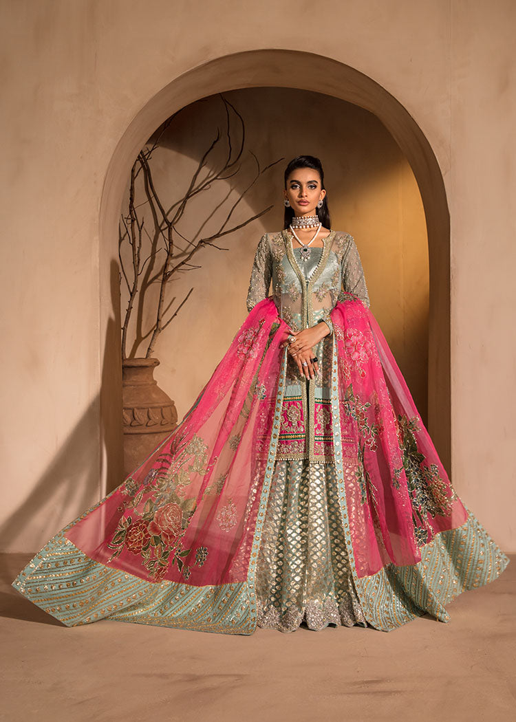 Indian Ferozi Embroidered Net & Organza Sharara (3-Piece) - Image 3
