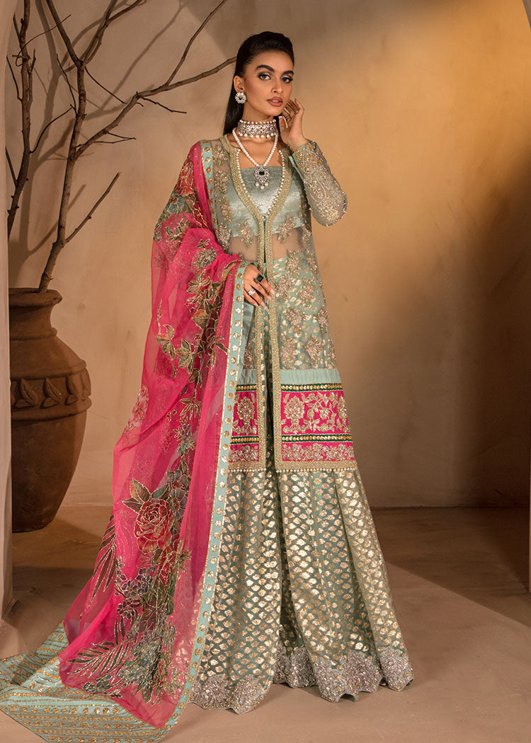 Indian Ferozi Embroidered Net & Organza Sharara (3-Piece) - Image 4