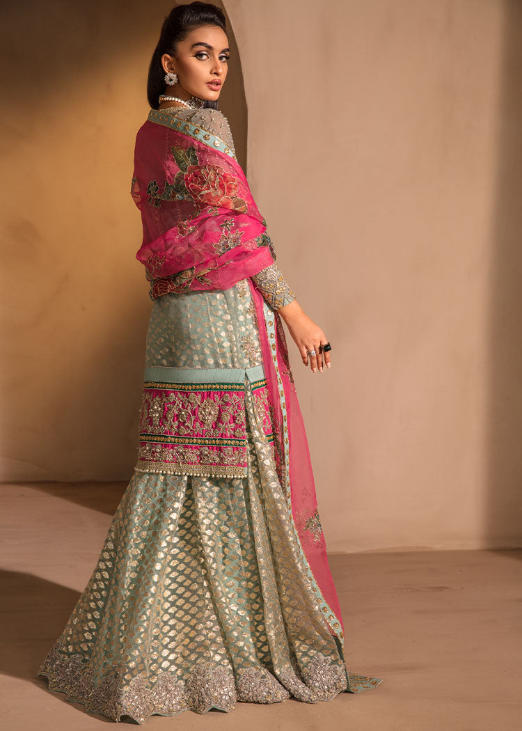 Indian Ferozi Embroidered Net & Organza Sharara (3-Piece) - Image 7