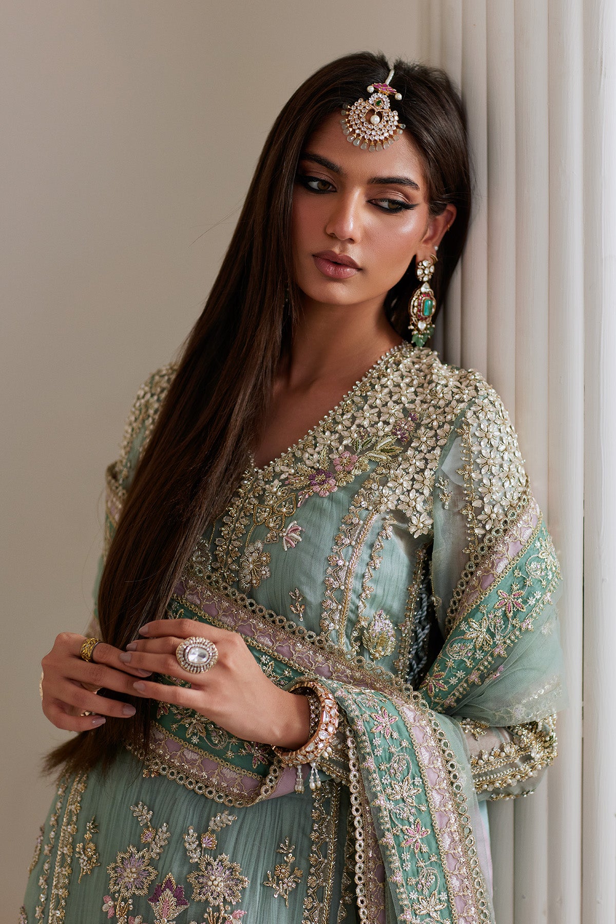 Turquoise Embroidered Net Sharara Set (3-Piece) - Image 5