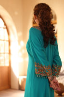 Turquoise Hand-Embellished Raw Silk Kaftan (1-Pc) - Image 10