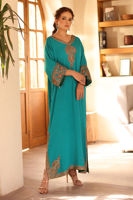 Turquoise Hand-Embellished Raw Silk Kaftan (1-Pc) - Image 2